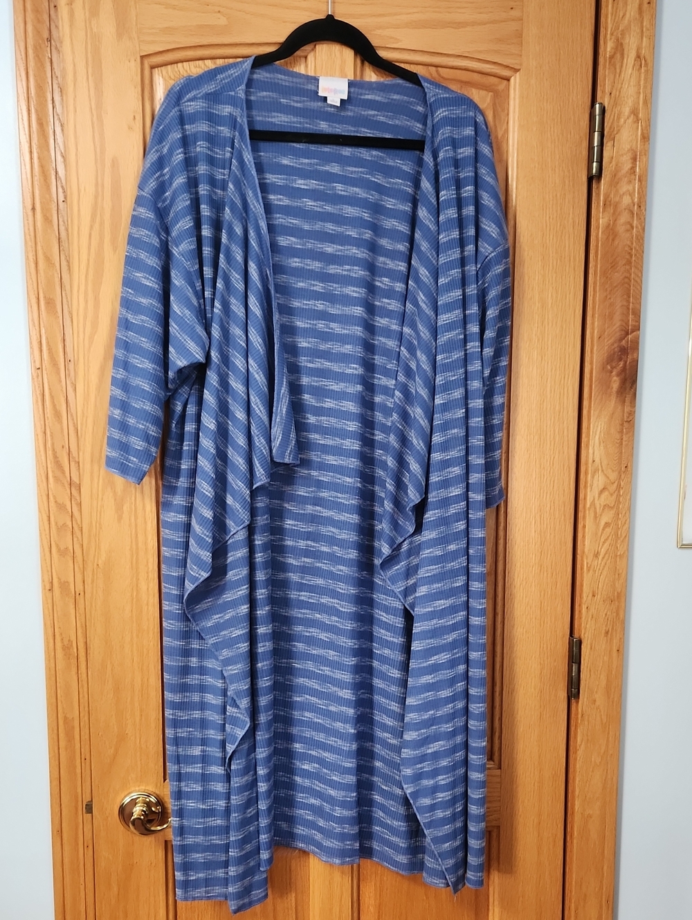 LuLaRoe Blue Striped Draped Open Cardigan